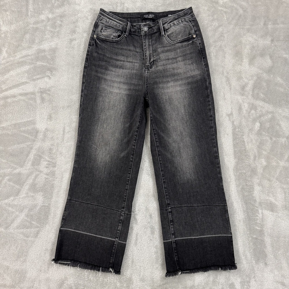 Judy Blue Jeans Womens 5x27 Charcoal Gray Black Wide Leg Crop Frayed Raw Stretch